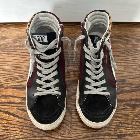 Golden Goose GGDB Slide Sneakers Snakeskin High Top Leopard Print Suede Sz 36